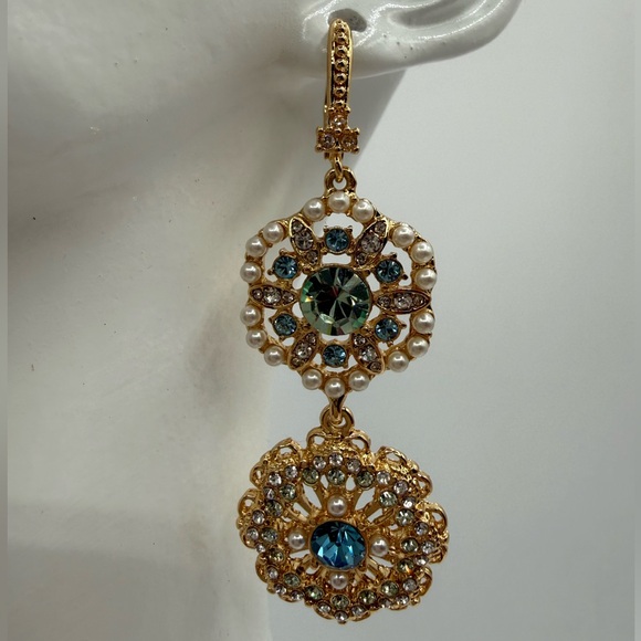 Marchesa Gold-Tone Crystal & Pearl Drop Earrings - Picture 13 of 16